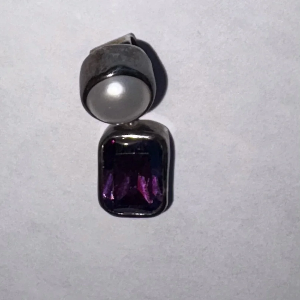 Vintage Mexican sterling silver amethyst slide with authentic pearl
